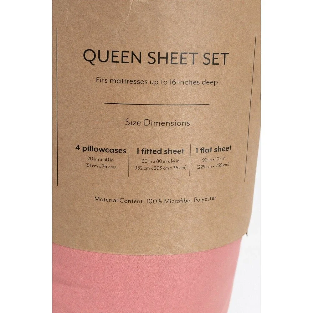 Ienjoy Home Premium 6-Piece Queen Sheet Set Pink Clay Microfiber Deep Pocket 16 - Picture 4 of 12